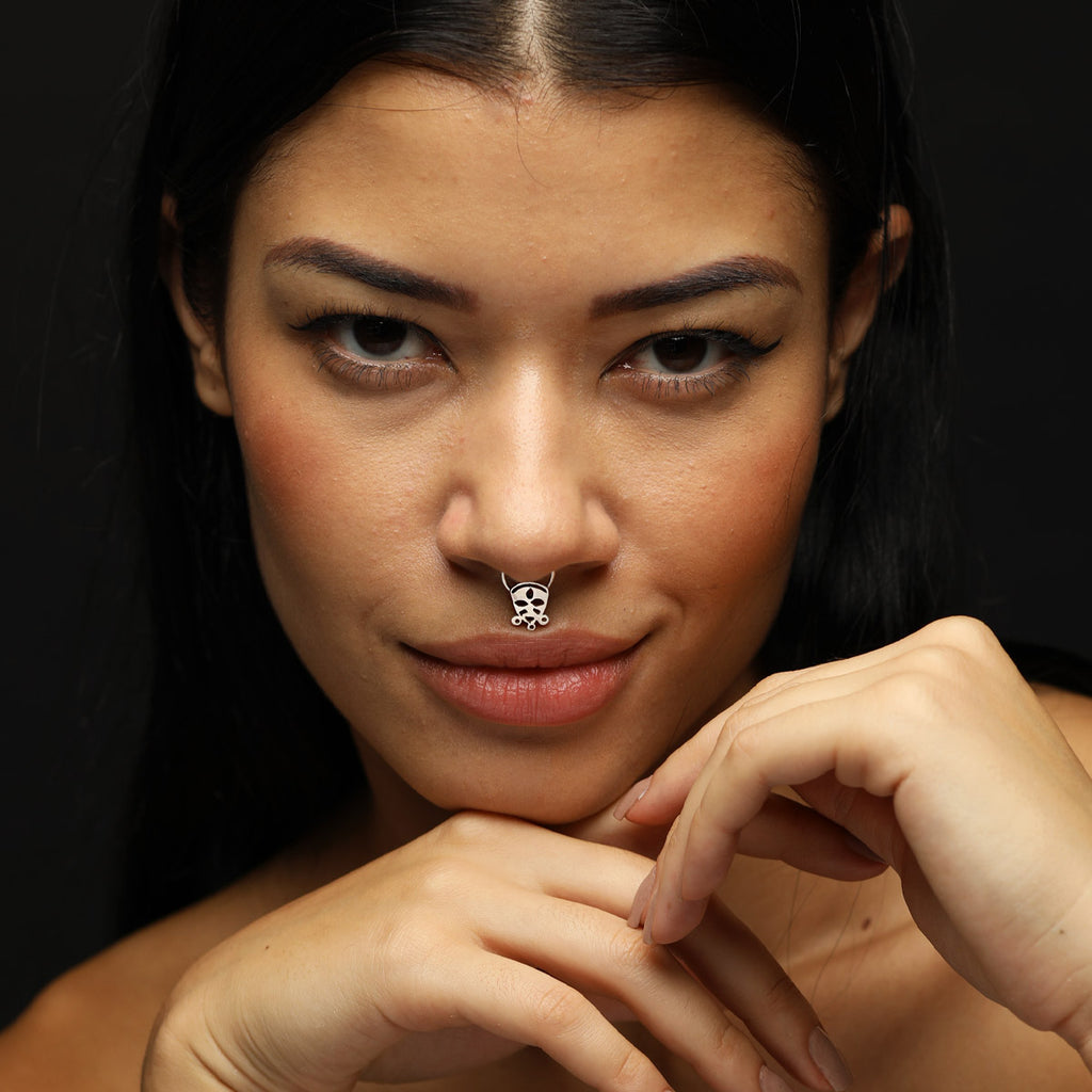 Tribal style Indian Sterling 925 Silver Septum Indian Nose Ring 20g –  Karizma Jewels